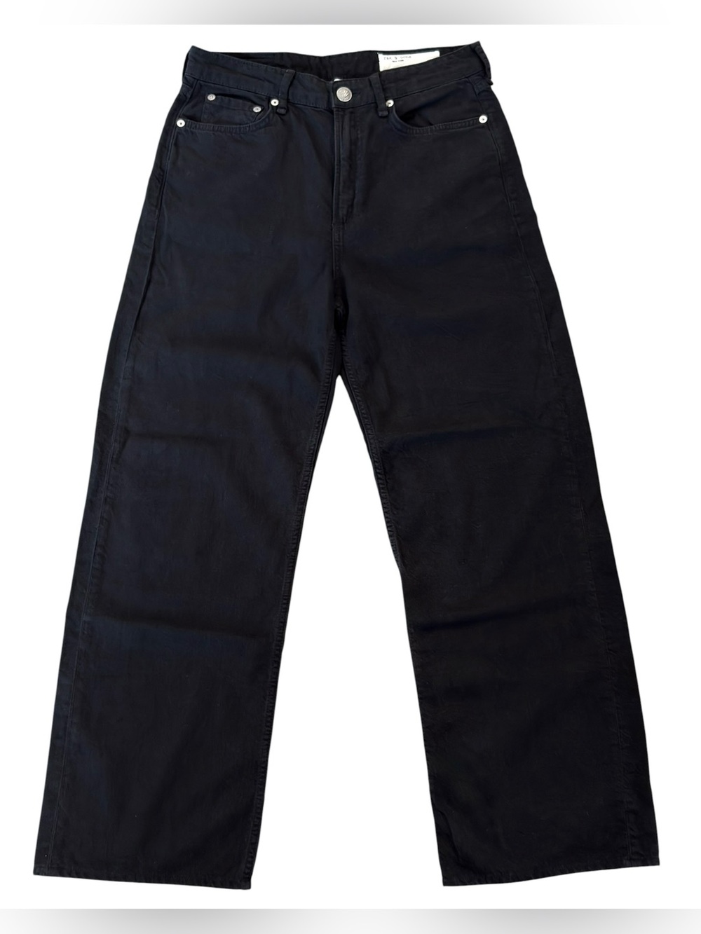 Rag & Bone Logan Wide Leg Jeans Black Organic Cotton Soft Relaxed Size 27